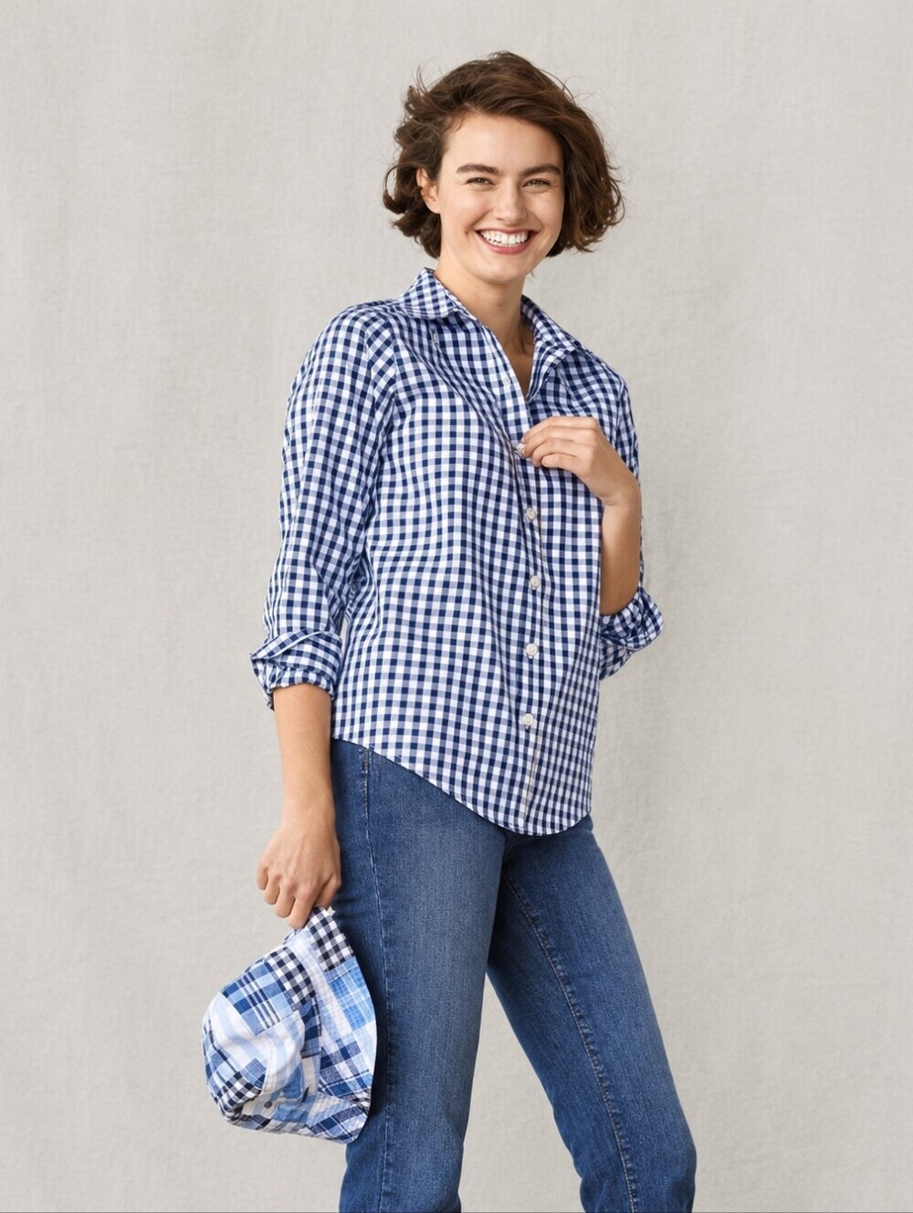 L.L. Bean Premium Washable Linen Shirt Blue Gingham